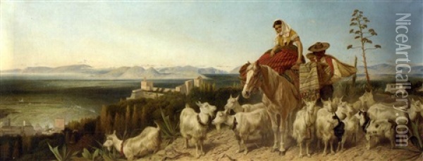 A Spanish Goatherd Above Granada, The Vega Mountains Beyond Oil Painting - Richard Ansdell
