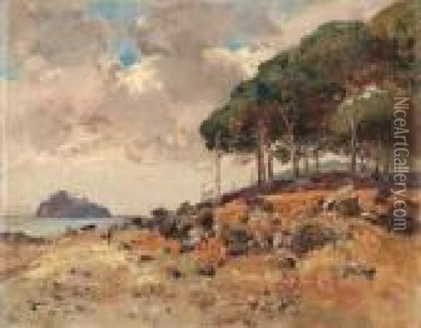 Ischia: La Pineta E Il Castello Oil Painting - Giuseppe Casciaro