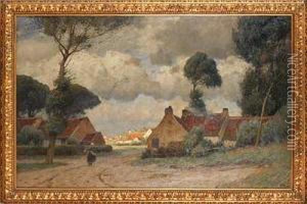Dorfstrase Mit Heimkehrender Bauerin Vor Dem Gewitter Oil Painting - Eugen Kampf