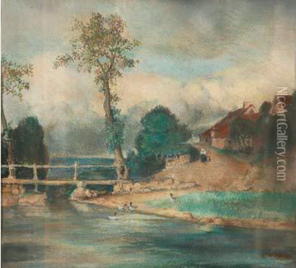 Les Canards Pres Du Petit Pont Oil Painting - Constant Troyon