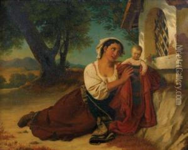 Femme Presentant Un Enfant Oil Painting - Jean Guillaume Elsidor Naigeon