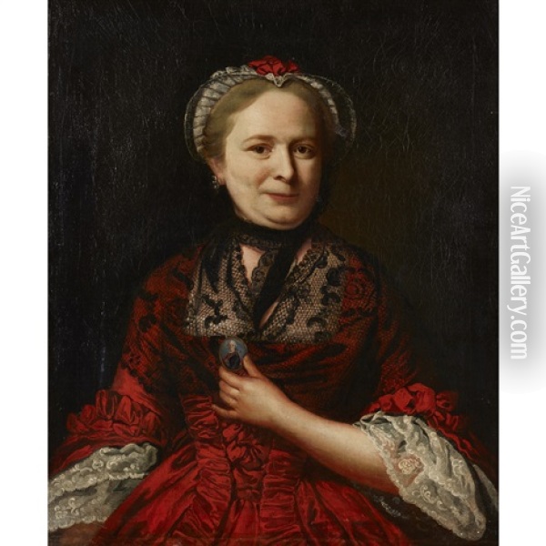 Portrait Of A Lady, Holding A Jacobite Portrait Miniature Oil Painting - Cosmo Alexander