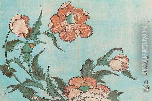 Poppies Oil Painting - Katsushika Hokusai