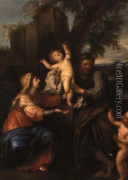 Den Heliga Familjen Oil Painting - Giovanni Francesco Romanelli