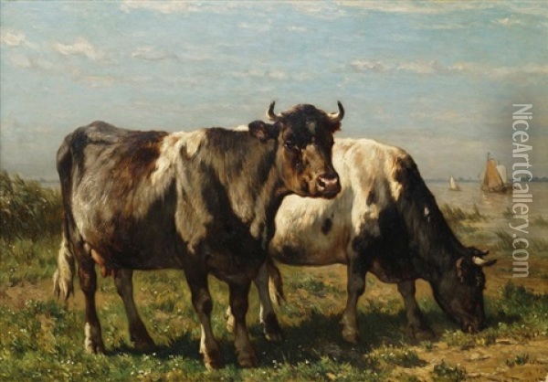 Cattle In A Water Meadow Oil Painting - Johannes Hubertus Leonardus de Haas