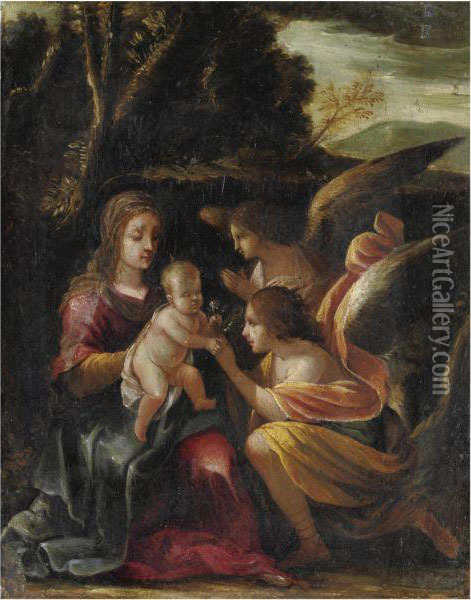 Madonna Col Bambino E Angeli Oil Painting - Giovanni Andrea Donducci (see MASTELLETTA)