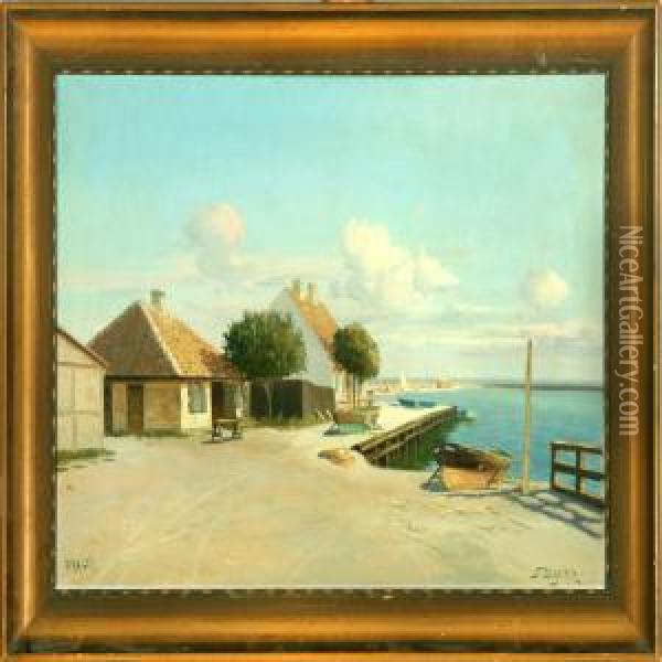 Harbour Scenery From Dragor Town, Denmark Oil Painting - Johannes Frederik Engelbert Ten Klooster