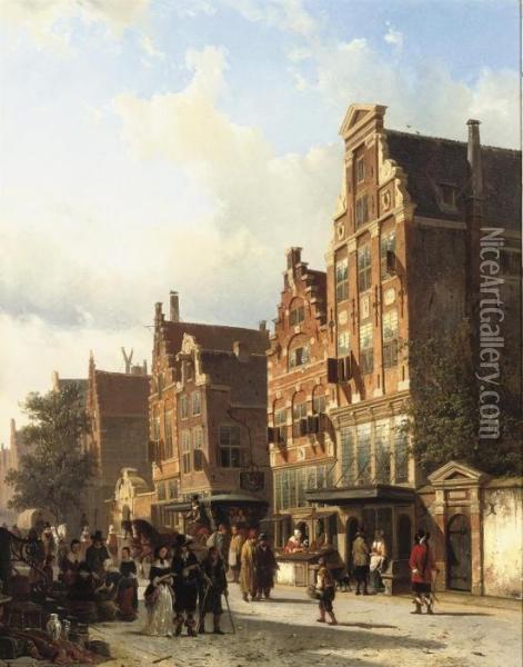 The Quasihuis Of Rembrandt On The St. Anthoniebreestraat, Amsterdam Oil Painting - Cornelis Springer
