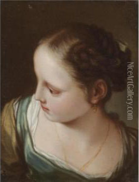 Portrait Of A Young Girl, Head And Shoulders, Possibly The Artist's Daughter Oil Painting - Benedetto Luti