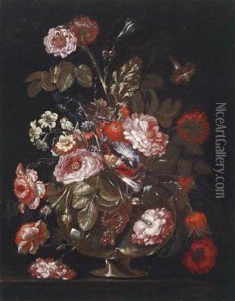 A Floral Still Life Oil Painting - Bartolomeo Ligozzi