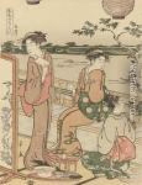 Sumidagawa, From The Series Goshiki No Asobi (amusements In Five Colors) Oil Painting - Chobunsai Eishi