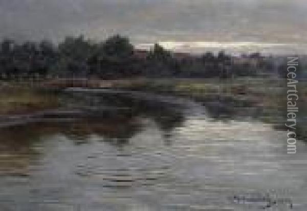 A Fish Rising Oil Painting - Alexander Wellwood Rattray