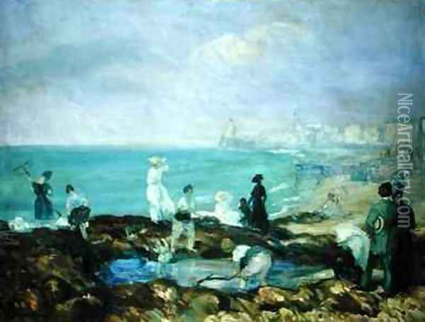 Figures on the Shore at Dieppe Oil Painting - William Glackens