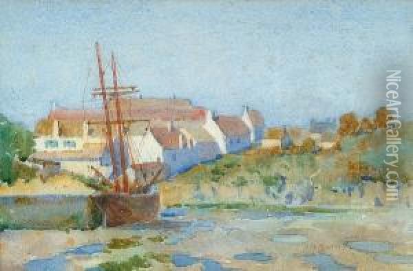 Harbour Scene, With Another Of A Fisherman By The Same Hand Oil Painting - James Bolivar Manson