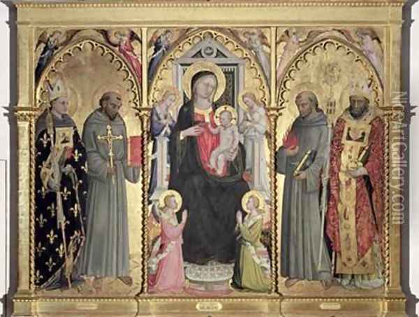 Madonna and Child with St Louis of Toulouse St Francis of Assisi St Anthony of Padua and St Nicholas of Bari Oil Painting - Bicci Di Lorenzo