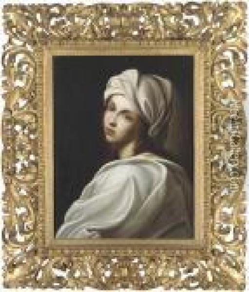 Portrait Of A Girl, Bust-length, In A White Headdress Oil Painting - Guido Reni