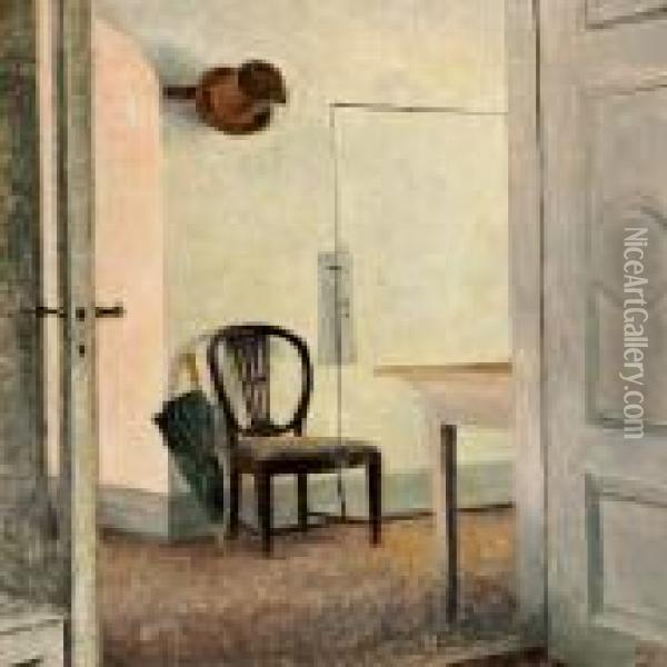 Interior From Liselund Manor With An Umbrella And A Top Hat On A Hook Oil Painting - Peder Vilhelm Ilsted