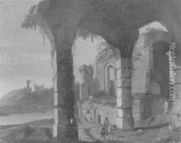 Ruines Antiques Animees De Cavaliers Et Promeneurs Oil Painting - Hendrick Frans van Lint