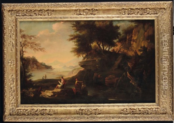 Paesaggio Con Corso Dacqua E Figure Paesaggio Con Cascatelle Di Tivoli Oil Painting - Jacob De Heusch