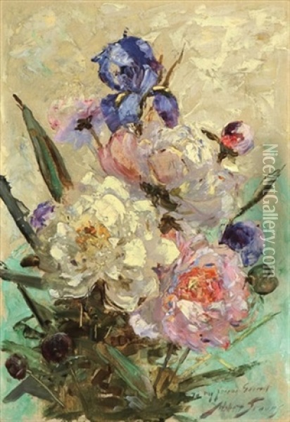 Irises & Peonies Oil Painting - Abbott Fuller Graves