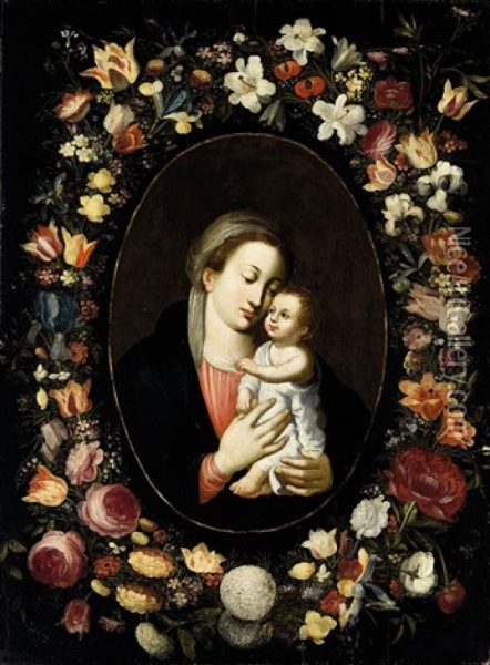Madonna Col Bambino Entro Ghirlanda Di Fiori Oil Painting - Jan Peeter Brueghel
