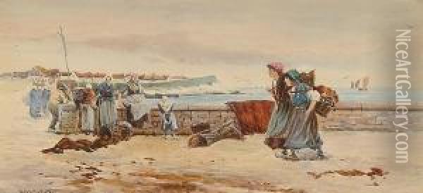 Fisherfolk, Brittany Oil Painting - E.D. Percival