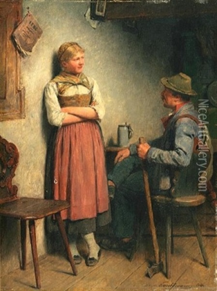 Courting Couple Oil Painting - Hugo Wilhelm Kauffmann