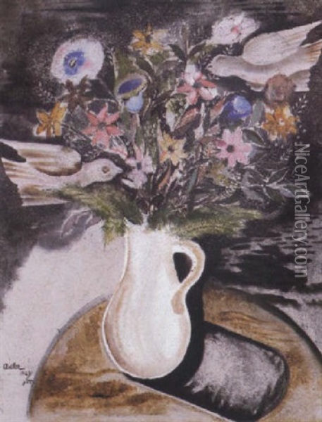 Blumen Und Vogel Oil Painting - Jankel Adler