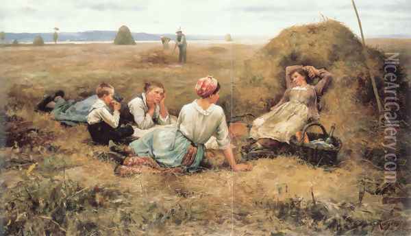 The Harvesters Resting Oil Painting - Daniel Ridgway Knight