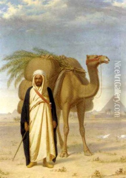 A Camel And Rider In A Landscape Oil Painting - Giuseppe Bonnici