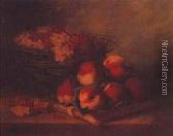 Still Life Of Peaches And Berries Oil Painting - Alphonse de Neuville