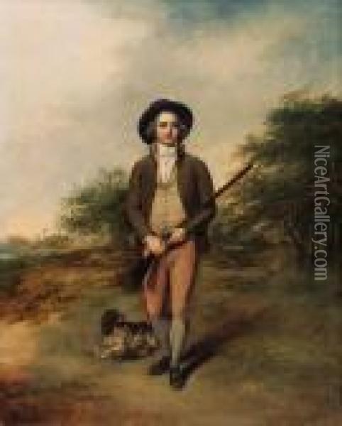 A Gentleman Out Shooting With A Spaniel Oil Painting - Arthur William Devis