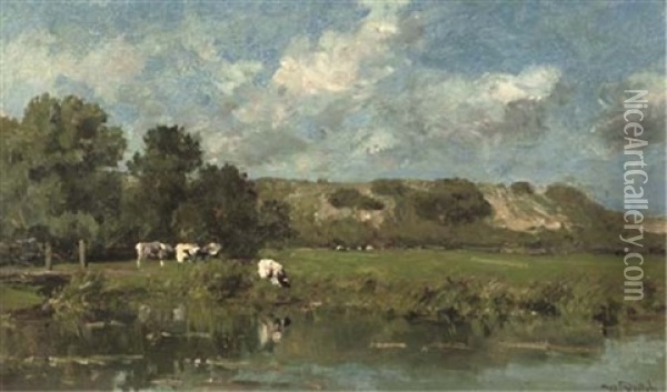 By Zomerzorg, Te Bloemendaal By Haarlem - Cattle In The Dunes Oil Painting - Willem Roelofs