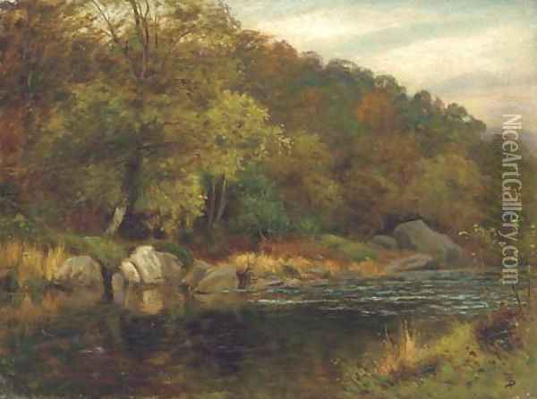 A wooded river landscape Oil Painting - Thomas Spinks