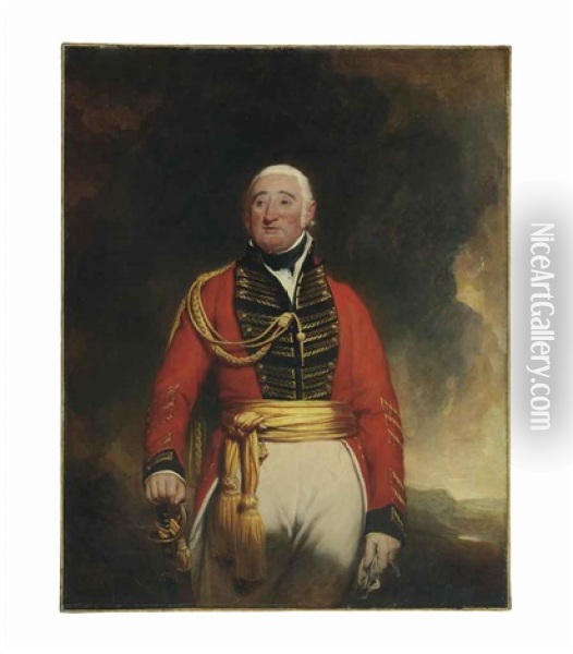 Portrait Of Lieutenant General Daniel Burr (1749-1828), Standing Three-quarter Length, In A Red Uniform Oil Painting - Sir Martin Archer Shee