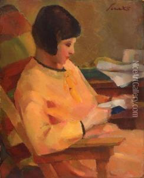 Lila In Yellow Oil Painting - Francisc Sirato