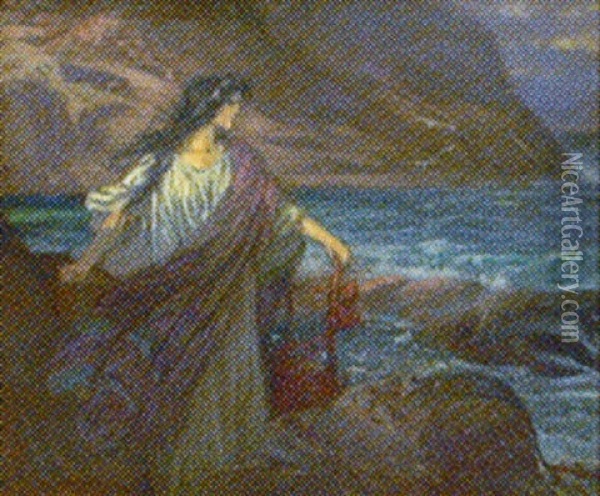 Havsgudinna Med Lyra Oil Painting - Julius Johann Ferdinand Kronberg