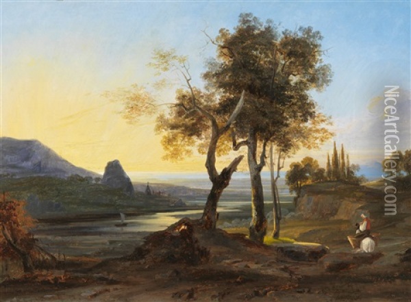 Italianisierende Rheinlandschaft Oil Painting - Johann Wilhelm Schirmer
