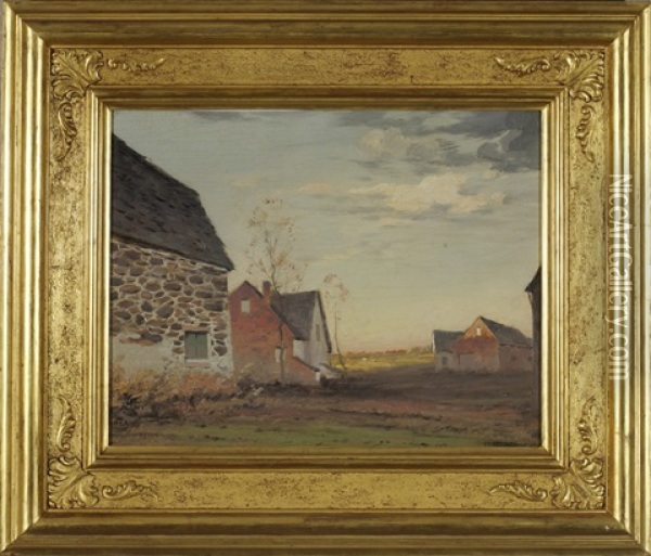 Stone House And Farm Buildings Oil Painting - George Matthew Bruestle