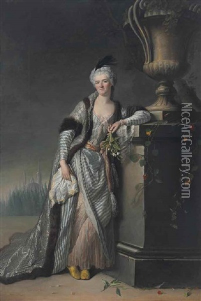 The Marquise De Sainte-maure D'origny, Full-length, As A Sultana Oil Painting - Jacques Andre Joseph Aved