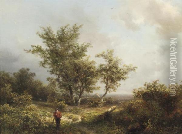 A Wanderer On A Sandy Track Oil Painting - Pieter Lodewijk Francisco Kluyver