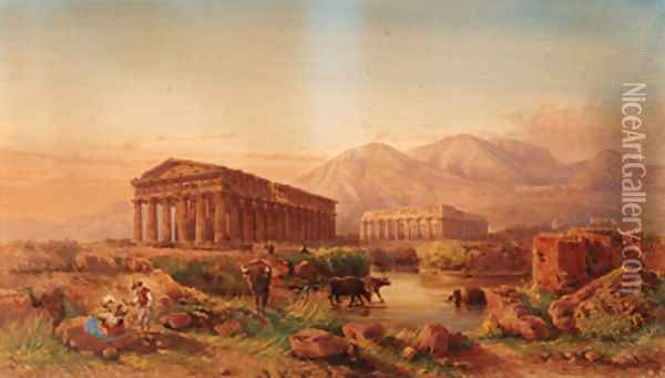 Temples at Paestum Oil Painting - Giovanni Lanza
