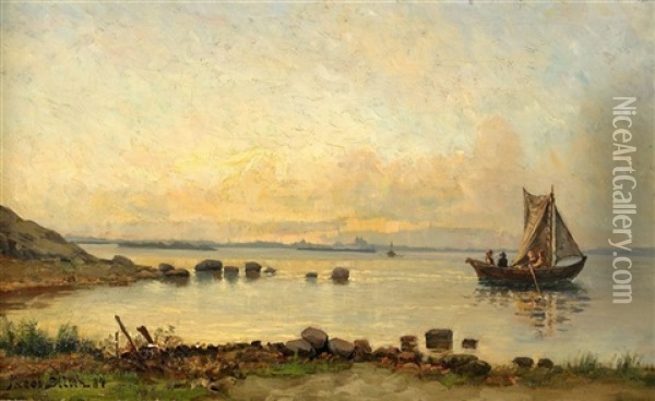Kustlandskap Med Segeleka Oil Painting - Jacob Silven