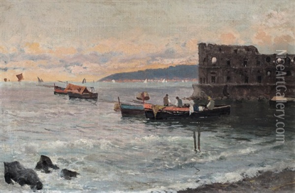 Pescatori A Castel D'ovo Oil Painting - Carmine Ciardiello