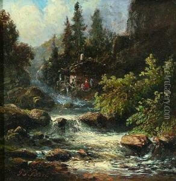 Gebirgsbach Mit Muhle. Oil Painting - Pieter Francis Peters