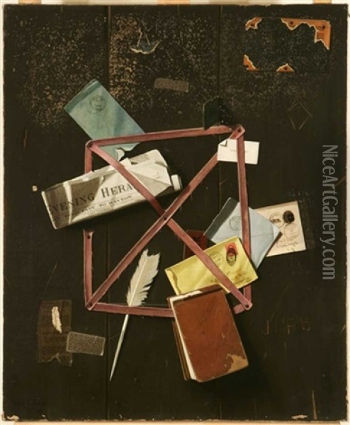 Old Time Letter Rack Oil Painting - John Frederick Peto