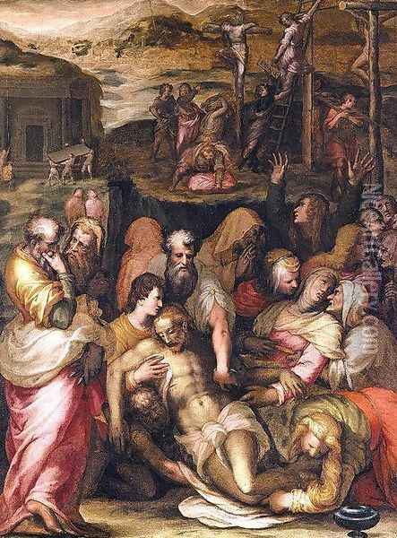 Lamentation over the Dead Christ c. 1572 Oil Painting - Francesco Morandini da Poppi