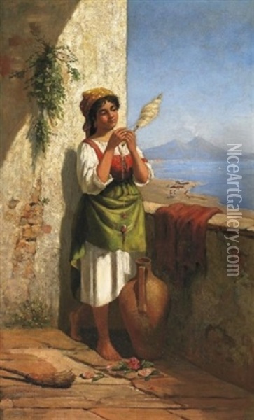 Junge Italienierin Vor Der Bucht Von Neapel Oil Painting - Laura Theresa Alma-Tadema