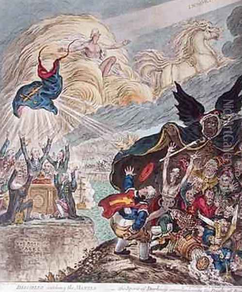 Disciples catching the Mantle the Spirit of Darkness overshadowing the Priests of Baal Oil Painting - James Gillray