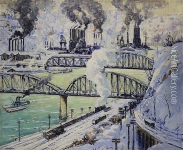 Steel Mills, Pittsburgh Oil Painting - Frederick R. Wagner